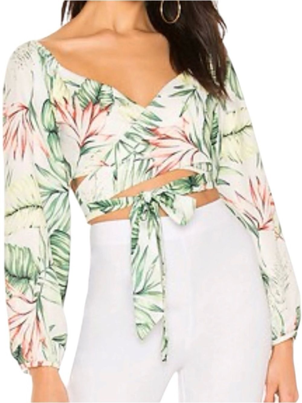 Revolve Super Down Piper Puff Sleeve Wrap Top Tropical Small
